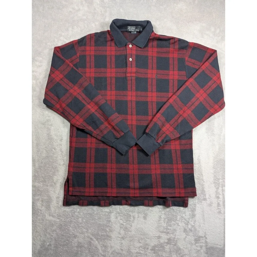 Polo Ralph Lauren Polo Shirt Mens Large Red Plaid Preppy Academia Vintage Casual